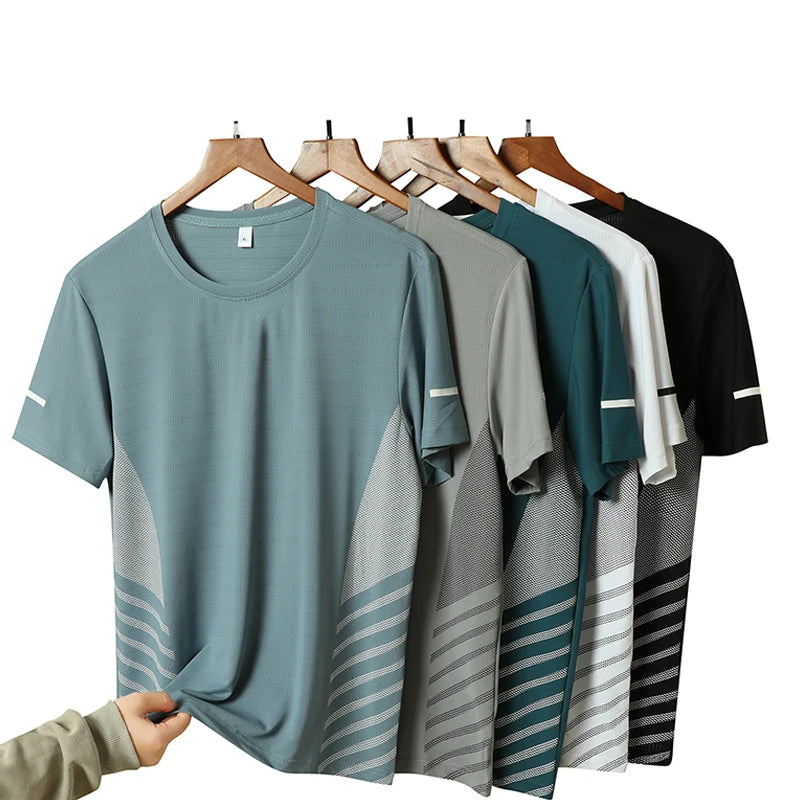 T-Shirt Running Homme Été Soie de Glace Ultra-Léger Imprimé Réfléchissant Séchage Rapide Manches Courtes Respirant Fitness Sport Grande Taille 5XL – Tee Sport Performance | Mode Homme Sport
