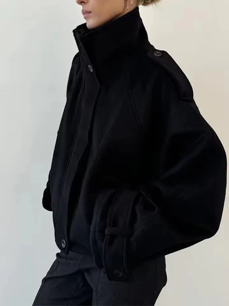 Manteau Court Laine Femme Vintage Ample Col Montant – Overcoat Chaud Casual | High Street | FSMG