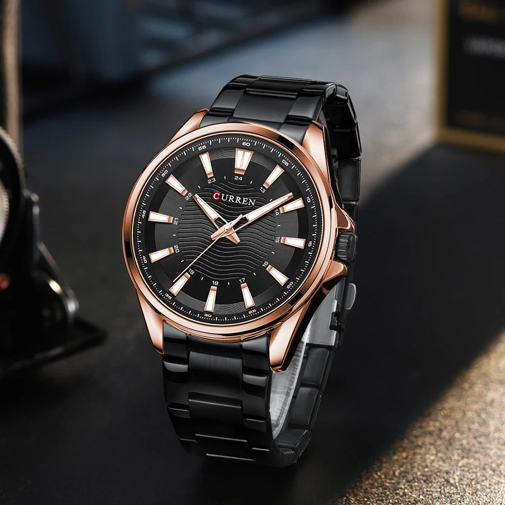 Montre Homme CURREN Business Casual Quartz 44mm – Acier Noir Lumineux Étanche Fashion