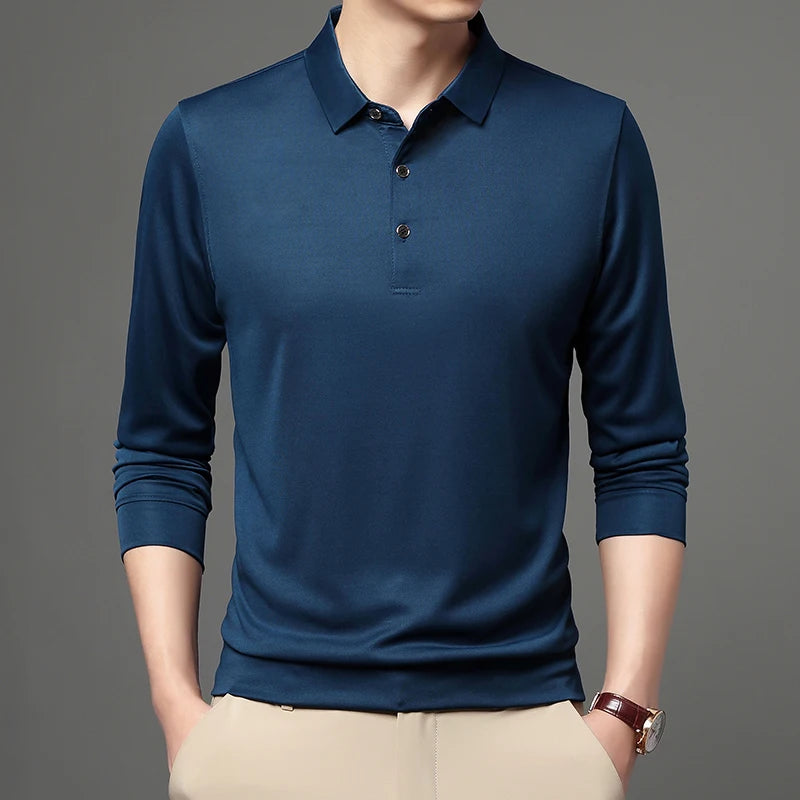 Polo Homme Manches Longues Col Polo Couleur Unie – Casual Élégant Printemps Automne | Mode Homme Premium