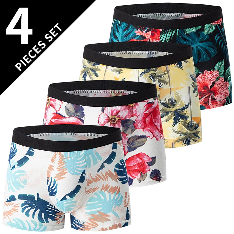 Pack 4 Boxers Homme Imprimés Taille US/EU Confortables Fashion Slip Short de Bain Oversize Sous-Vêtements Premium Multicolore – Pack 4 Boxers Premium Imprimés | Mode Homme Sous-Vêtements Premium