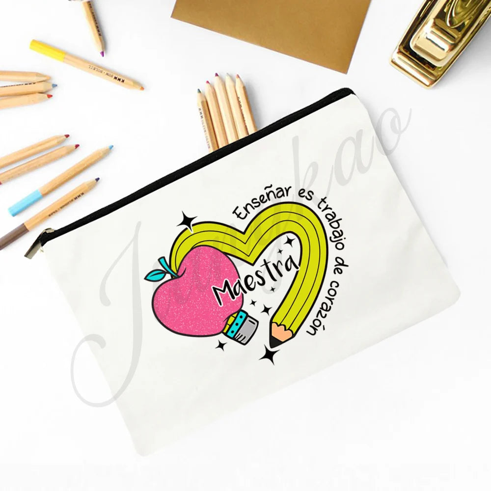Trousse Maquillage Maestra Imprimé Coeur Espagnol – Organisateur Voyage & Crayon | Cadeau Enseignante