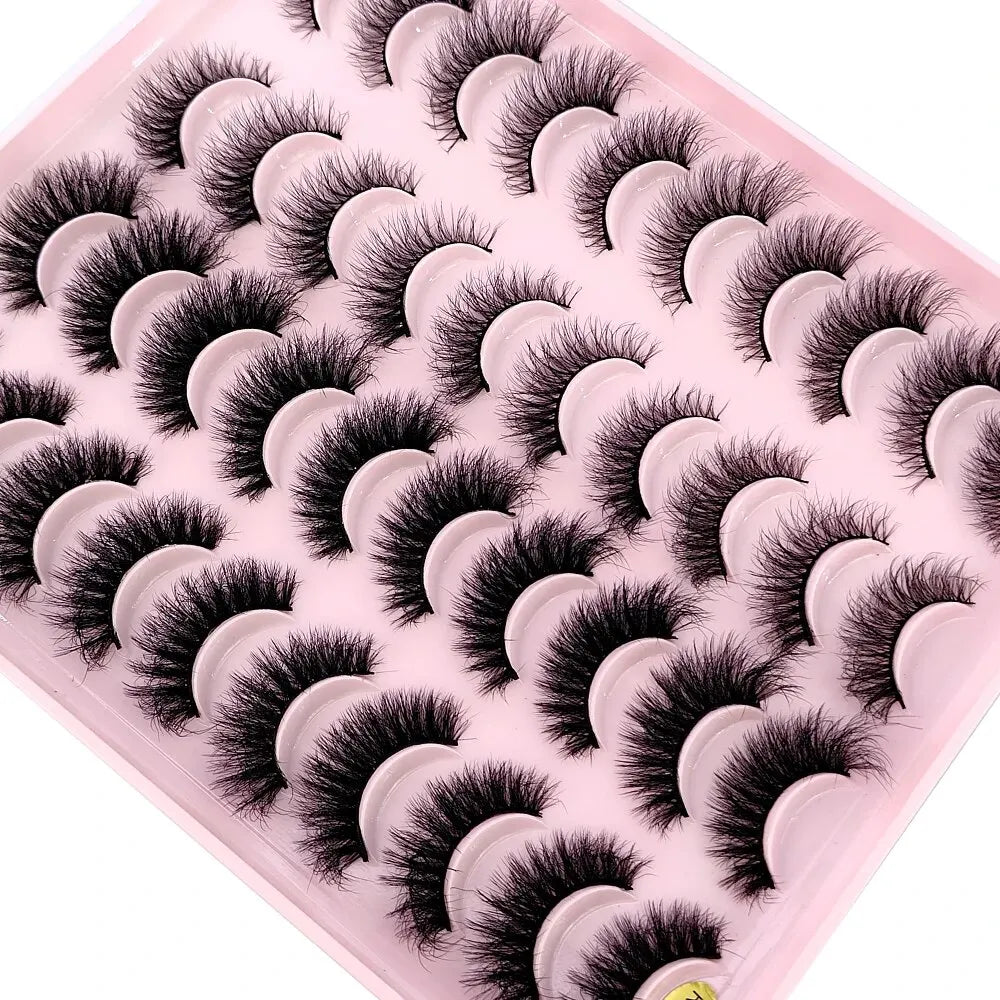 Lot 20 Paires Faux Cils Naturels 3D Vison – Extension Cils Longue Tenue | Maquillage Regard Envoûtant