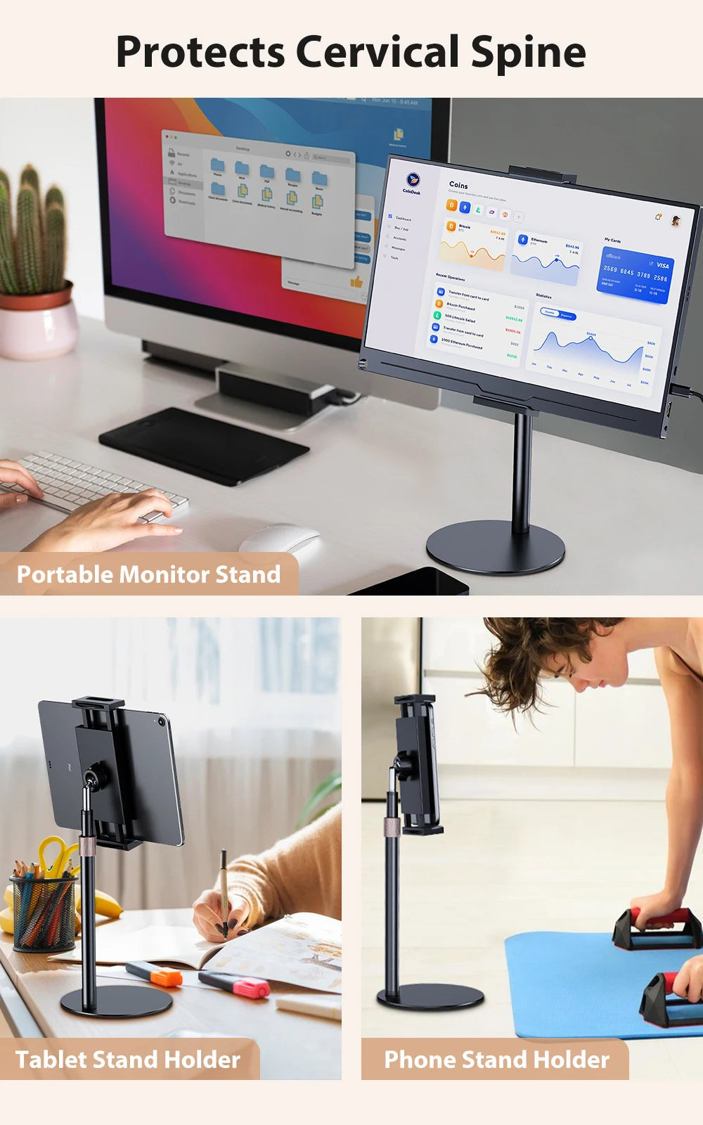 UPERFECT Support VESA Moniteur Portable 360° – Réglable pour Écran 15.6'' & 17.3'' | Compatible Tablette 4.7''-17.3''