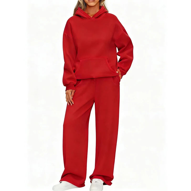 Ensemble 2 Pièces Femme Sweat à Capuche + Pantalon Large Casual Ample Confortable – Jogging Sport | Automne Hiver