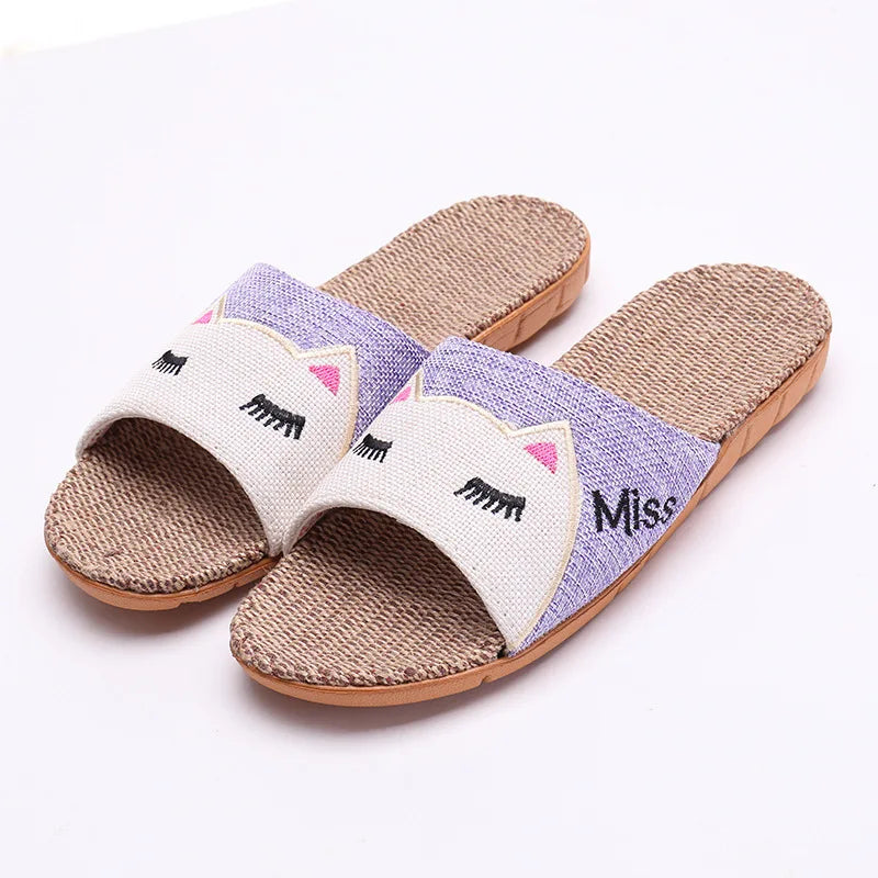 Pantoufles Lin Cartoon Enfant Non-Slip – Respirantes Semelle Épaisse Intérieur Couple Unisexe