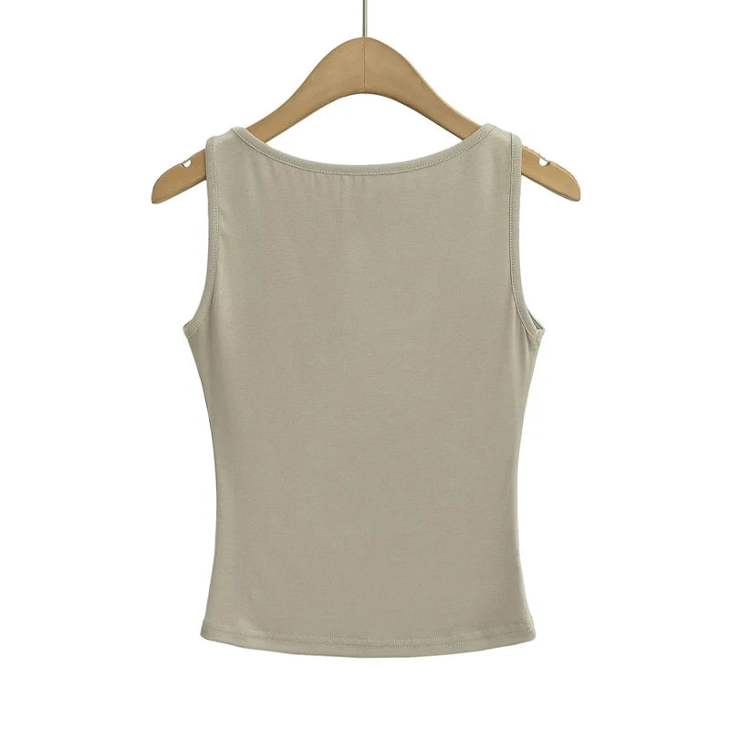 Débardeur Double Épaisseur Col Bateau Ultra-Doux - Stretch Casual Sans Manches Multicolore Femme