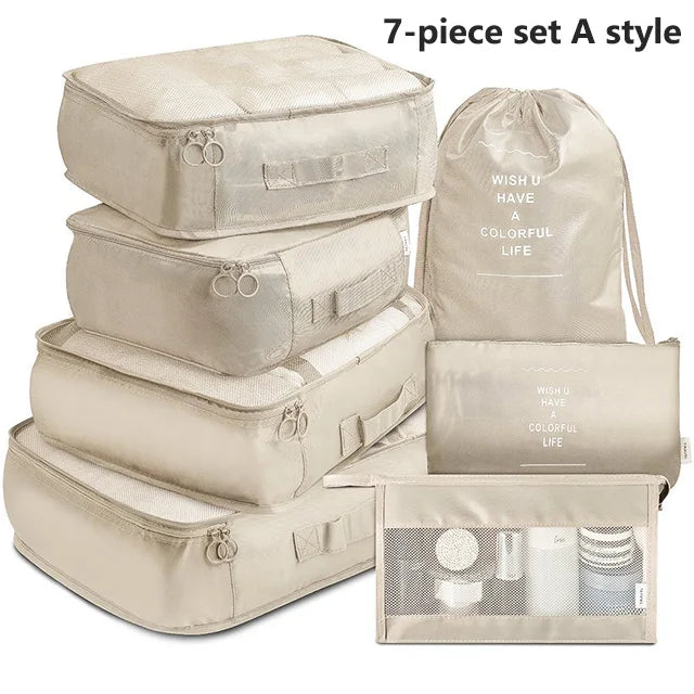 Set 7 Organisateurs de Voyage Packing Cubes – Rangement Valise Vêtements Chaussures Pliable