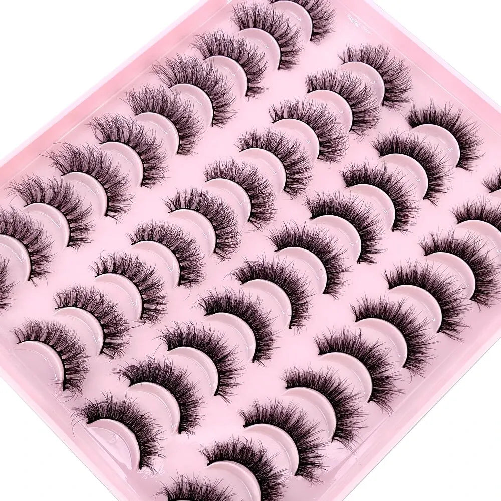 Lot 20 Paires Faux Cils Naturels 3D Vison – Extension Cils Longue Tenue | Maquillage Regard Envoûtant