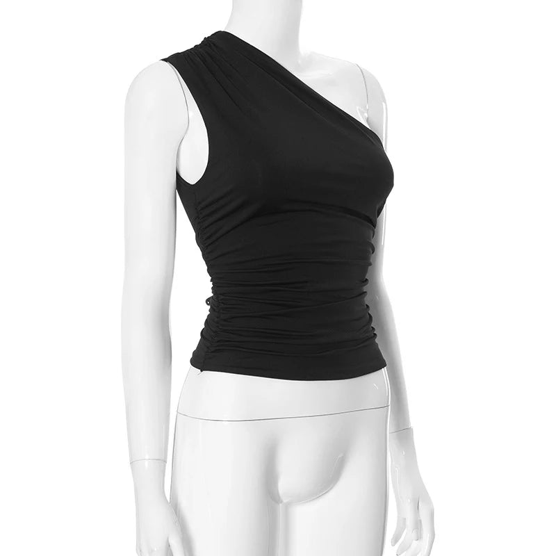 Top Une Épaule Dos Nu Femme – Couleur Bonbon Ajusté Sans Manches | Sexy Casual Été
