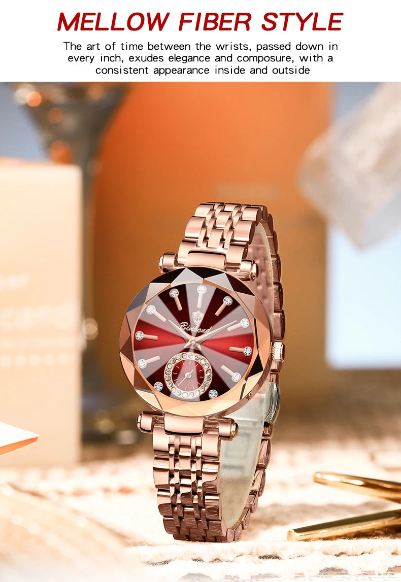 Montre Femme Luxe BINBOND Diamant Cœur de l'Océan Quartz – Lumineuse Étanche Élégante