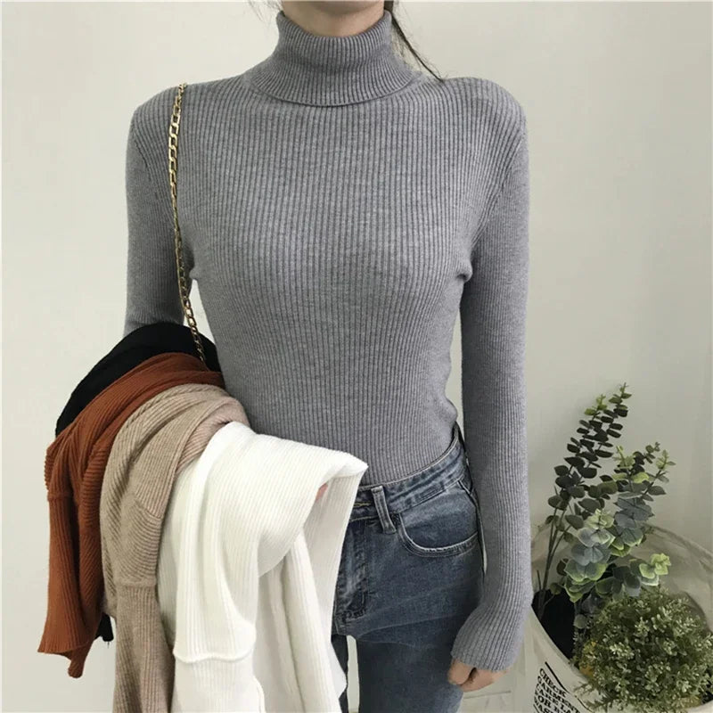 Damen Rollkragenpullover, weicher Strick – Unifarbener Basic-Kaschmirpullover | Herbst Winter Casual