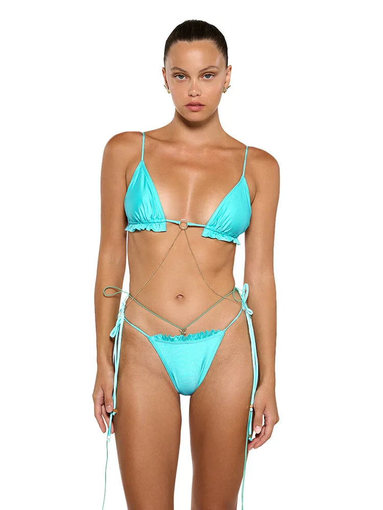 Bikini Femme 2 Pièces Imprimé Floral Micro Tanga Bandage Sexy – Maillot de Bain Été & Plage | 2026