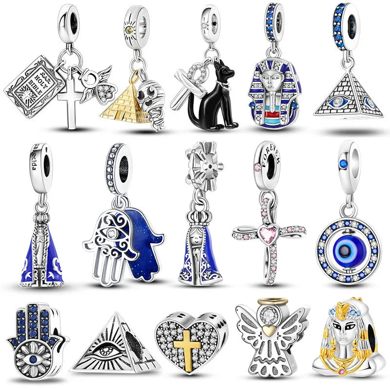 Charm Argent 925 Pendentif Croix, Ange, Pyramide & Pharaon – Breloque Spirituelle & Symbolique DIY | Compatible Bracelet Original | Bijou Personnalisé