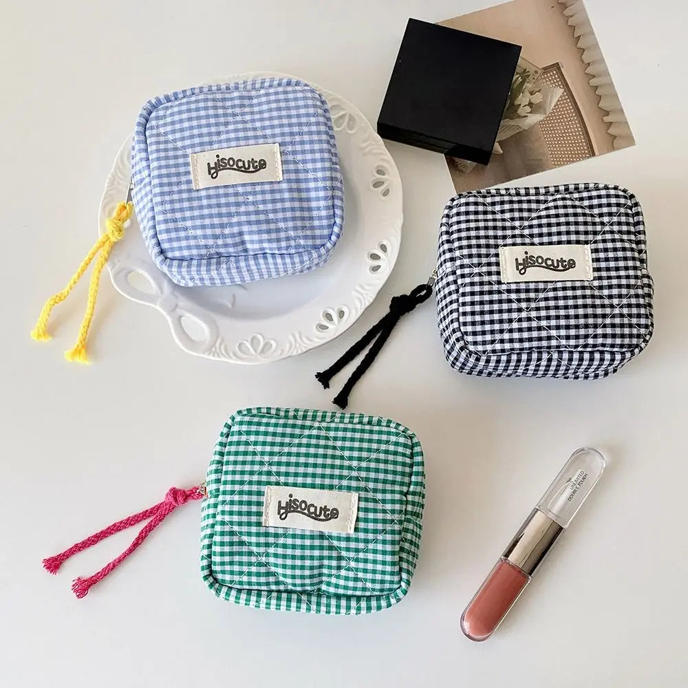Mini Pochette Vichy Zippée – Trousse Cosmétique Porte-Monnaie Serviettes Hygiéniques Organiseur Cadeau