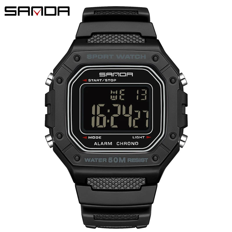 SANDA 2156 Herren Militär Digitaluhr – LED Sport Army Wasserdicht Stoppuhr Großes Zifferblatt