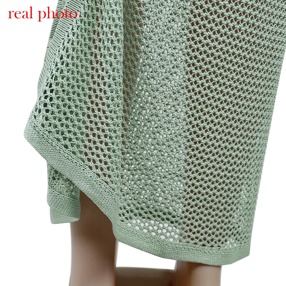 Ensemble 2 Pièces Tricoté Ajouré Femme – Top + Jupe Portefeuille Fente Élégante | Été Plage Vacances