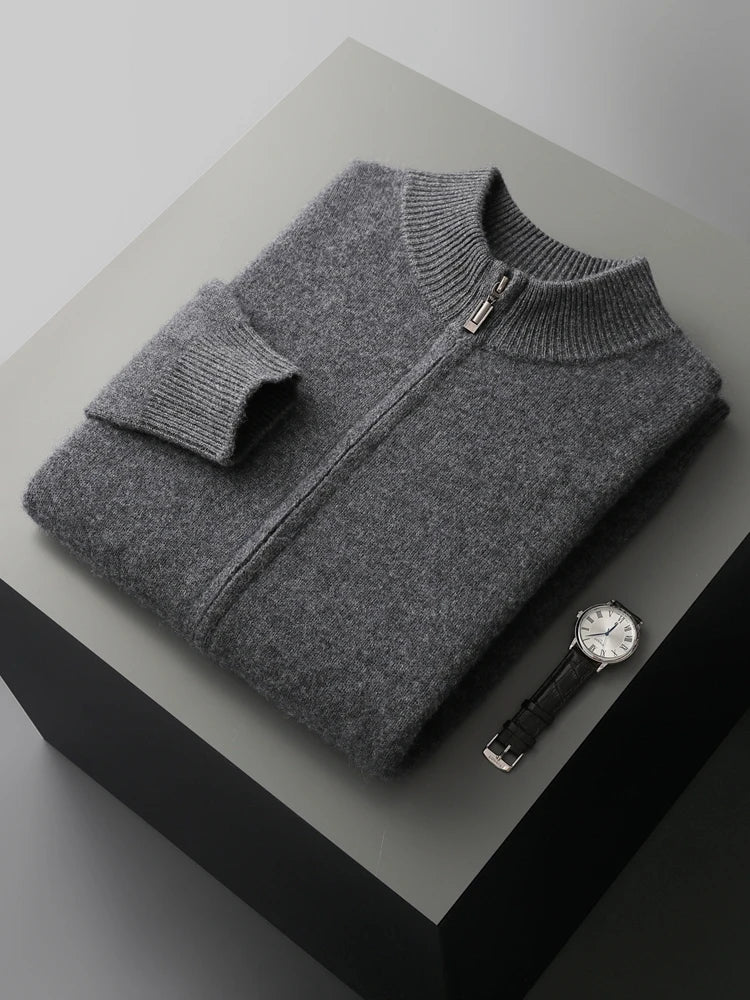 Cardigan Homme 100% Laine Mérinos Zippé Cachemire Épais Smart Casual Automne Hiver Chaud Confortable Tricoté Premium – Pull Zippé Luxe Laine Véritable | Mode Homme Luxe Premium