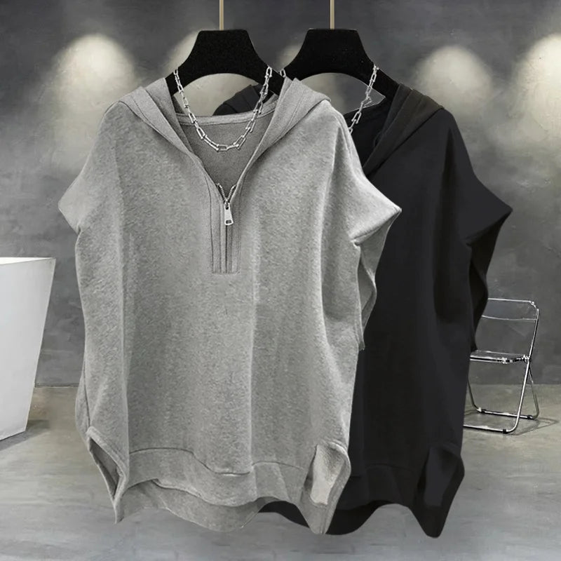 Débardeur Homme Zippé À Capuche Sans Manches Korean Fashion Y2K Streetwear Casual Hip Hop Été Tendance Confortable – Vest Zippé Premium Urban | Mode Homme Streetwear Premium
