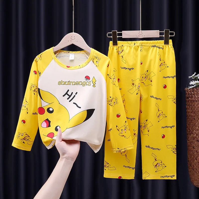 Pyjama Enfant Cartoon Pikachu – Ensemble 2 Pièces Manches Longues Garçon Fille 3-13 Ans