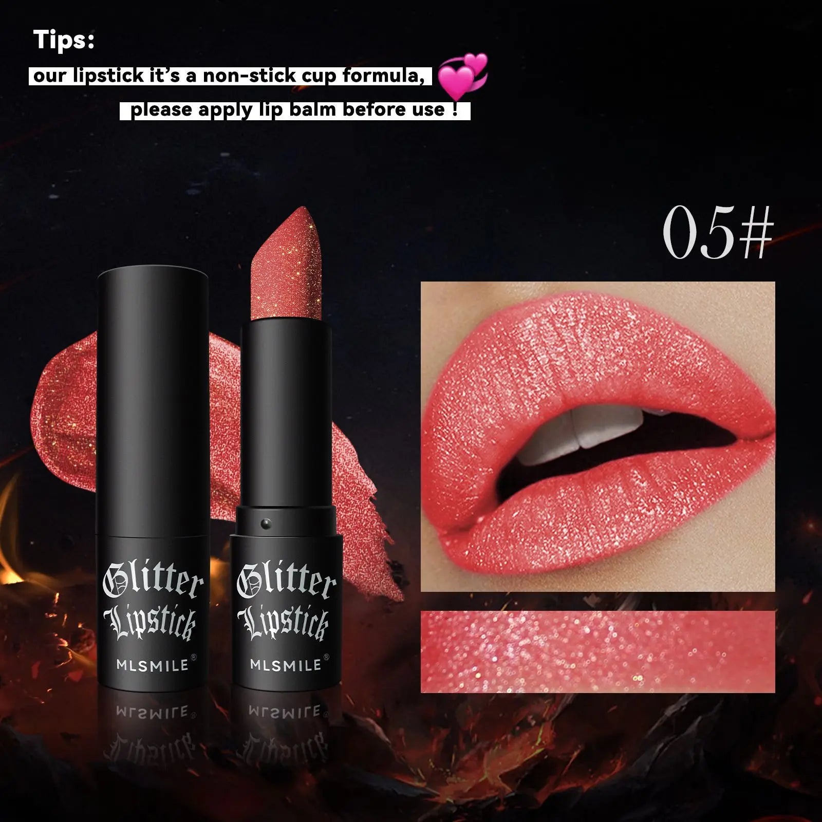 Rouge à Lèvres Glitter 7 Couleurs – Diamond Pearlescent Métallique Waterproof | Lipgloss Noir Femme