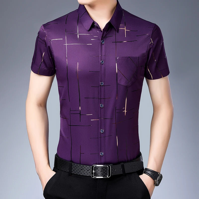 Chemise Homme Business Casual Manches Courtes Sans Repassage Anti-Froissé Confortable Polyvalente Élégante Intemporelle Fashion – Chemise Premium Sans Repassage Anti-Froissé Business Casual | Mode Homme Business Premium