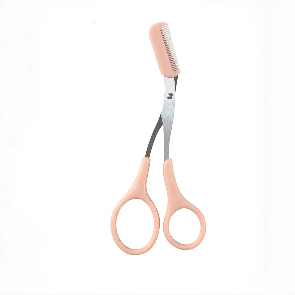 Ciseaux Sourcils Inox avec Peigne Intégré – Taille Précise & Sourcils Parfaits | Rose, Blanc & Noir | Outil Beauté Grooming