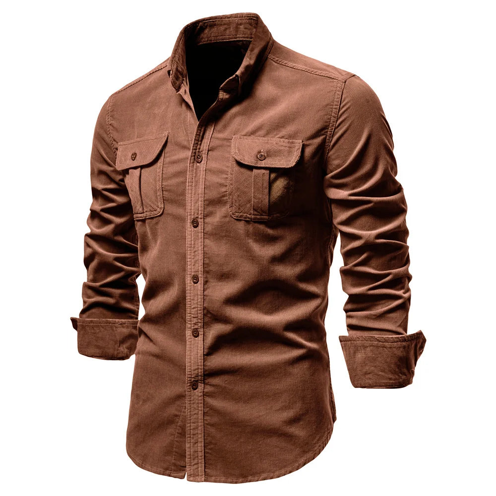 Chemise Homme Velours Côtelé 100% Coton Slim Fit Couleur Unie Business Casual Fashion Automne Boutonnage Simple Élégante Intemporelle – Chemise Velours Côtelé Premium Slim | Mode Homme Business Casual Premium