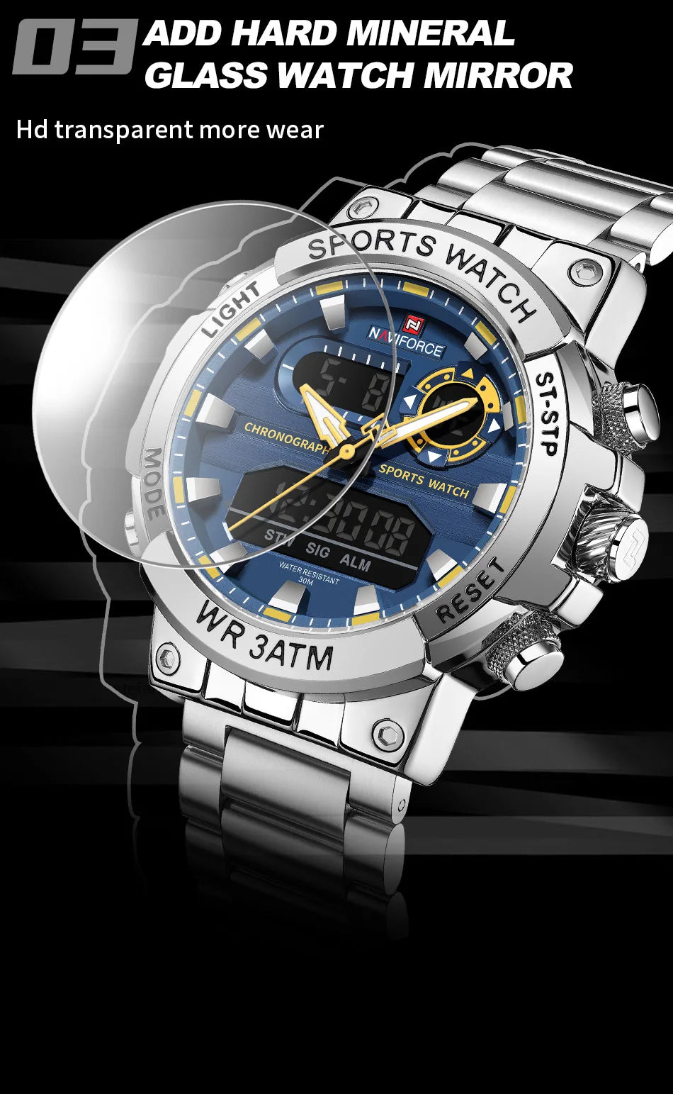 Montre Homme Militaire NAVIFORCE Double Affichage Quartz – Sport Étanche Grand Cadran