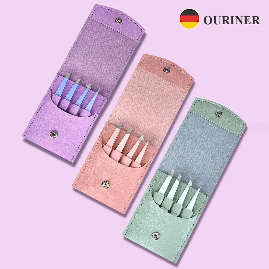 4er Set Profi-Pinzetten aus Edelstahl – Gerade & Schräge Spitze | Präzise Haarentfernung & Augenbrauenformung | Beauty-Tool für Damen