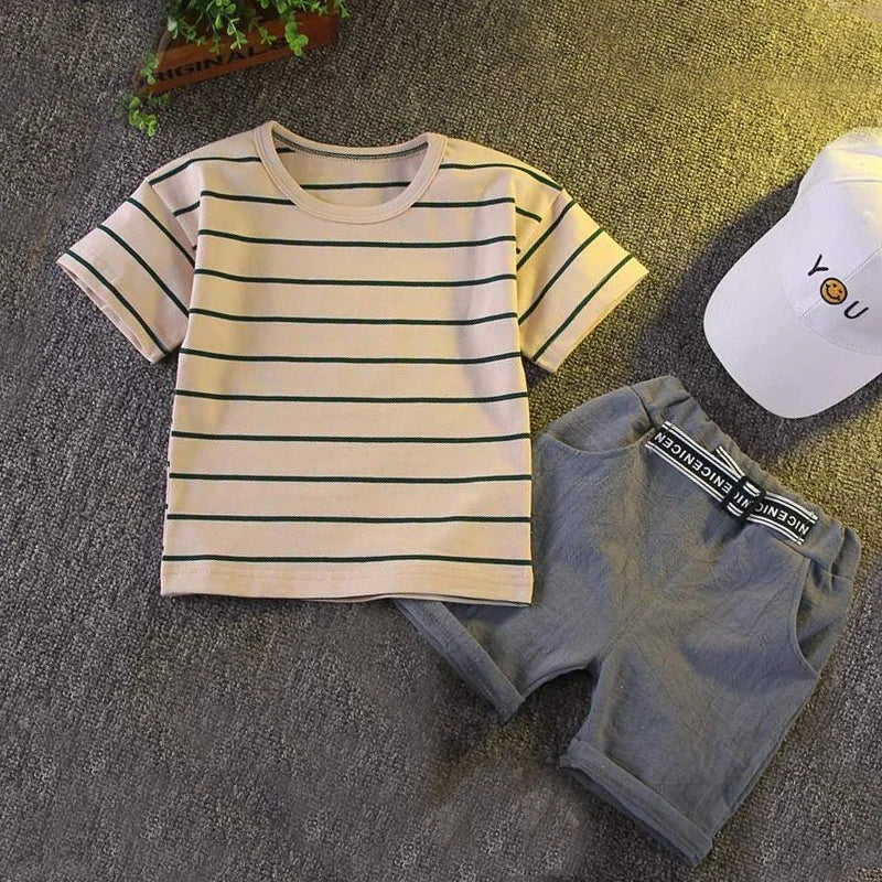 Ensemble 2 Pièces Garçon Été T-Shirt + Short Coton – Tenue Fashion Casual Enfant Manches Courtes