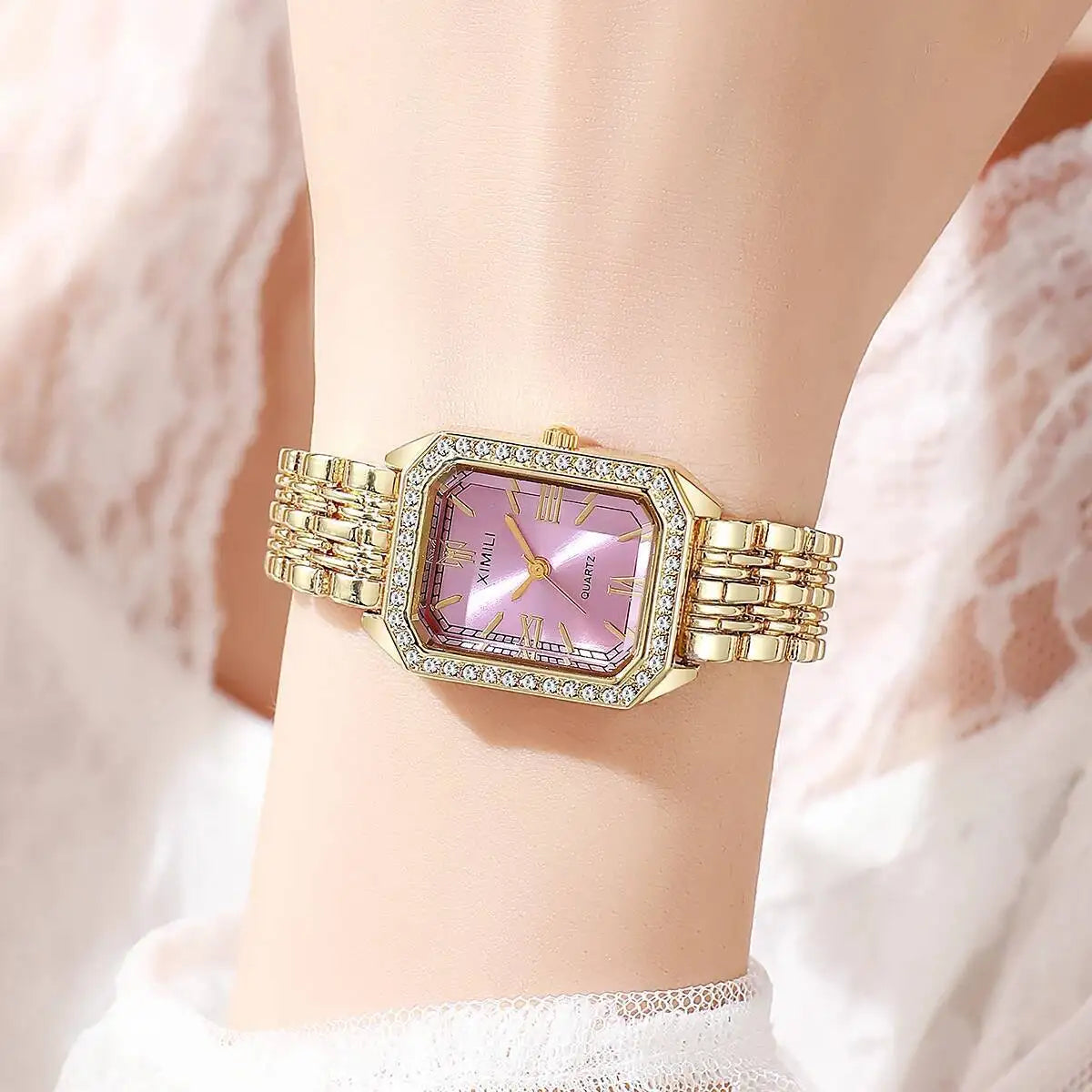 Coffret Montres Femme Rectangle Strass Quartz Bracelet – Set 2/3/5 Pièces Fashion Élégant
