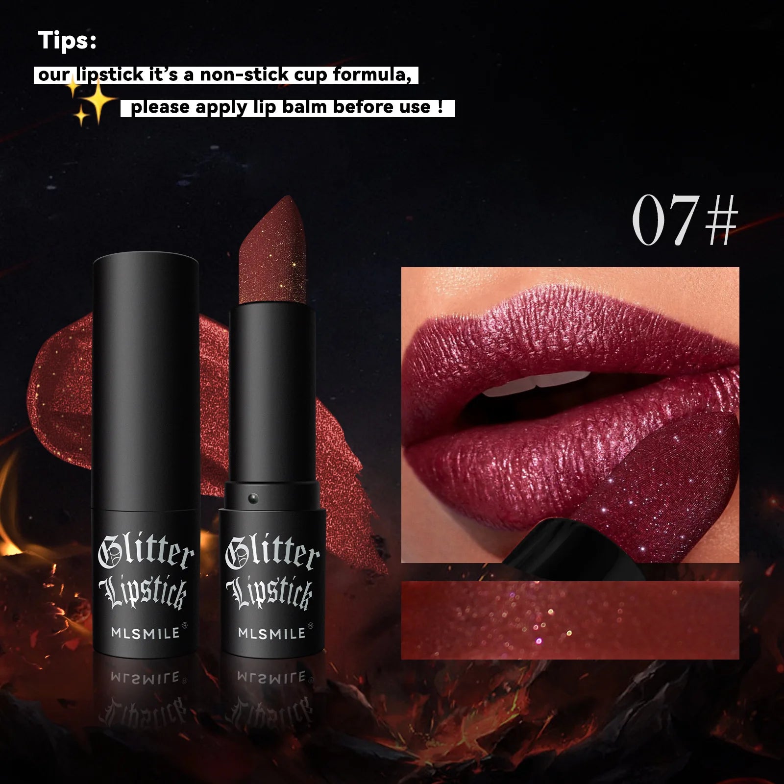 Rouge à Lèvres Glitter 7 Couleurs – Diamond Pearlescent Métallique Waterproof | Lipgloss Noir Femme