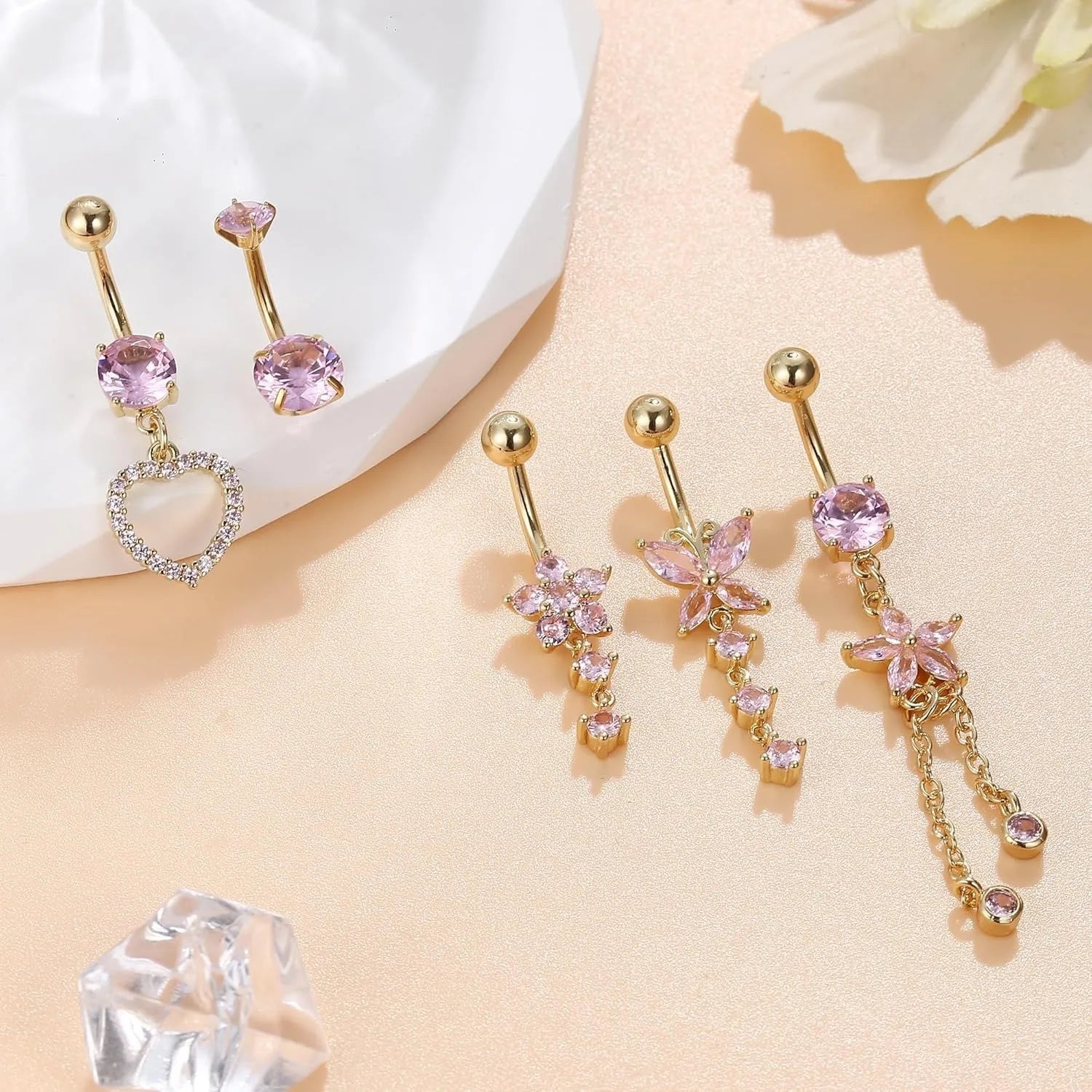 Piercing Nombril 14G Acier Chirurgical Fleur CZ Pendentif – Anneau Nombril Femme Premium & Hypoallergénique | Body Jewelry Élégant & Sécurisé