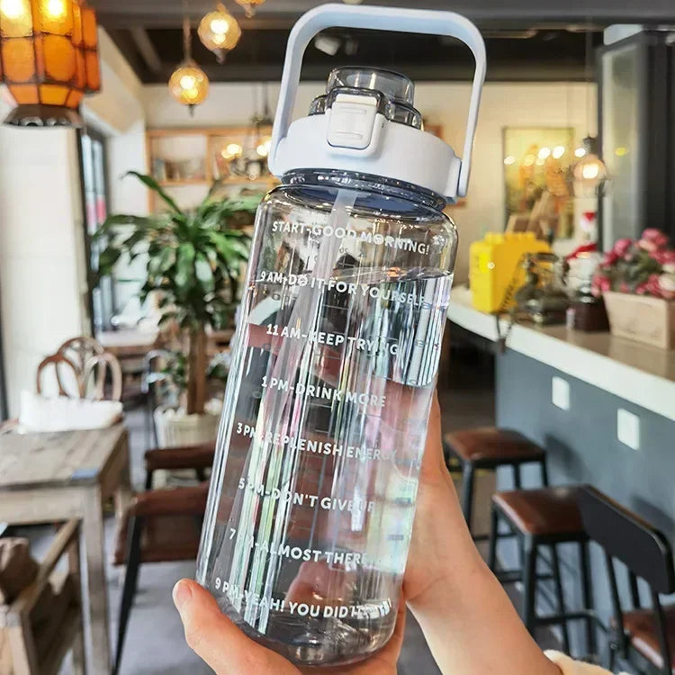 Gourde Sport 2L avec Paille & Marqueur Horaire – Grande Capacité | Hydratation Optimale Fitness, Gym & Outdoor | Portable