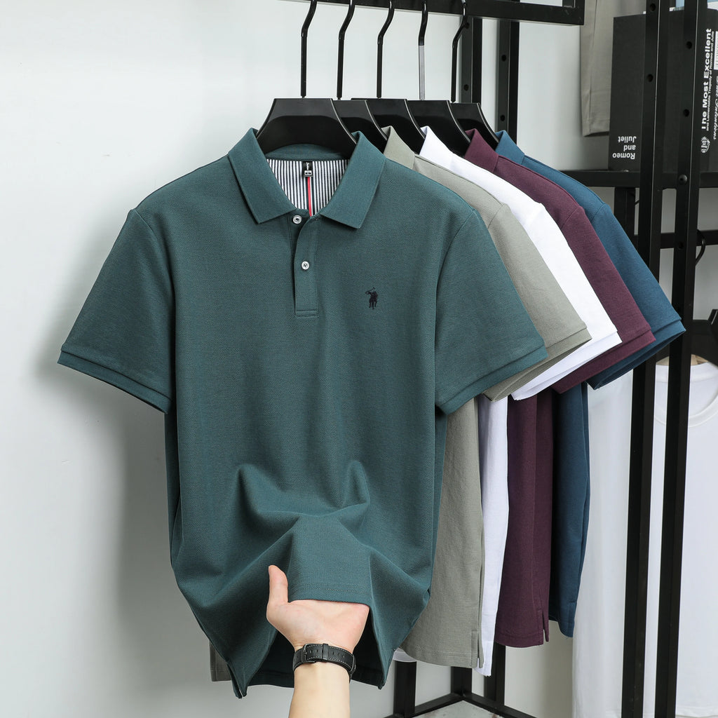 Polo Homme 100% Coton Pur Broderie 3D Manches Courtes Été Fashion Confortable Élégant | Polo Coton Broderie 3D Premium