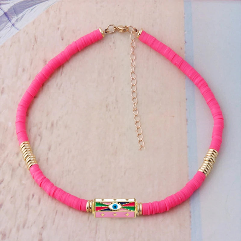 Collier Ras-du-Cou Boho Vintage – Cœur, Coquillage & Œil Turc | Bijou Femme Tendance Été & Plage | Accessoire Mode Charme