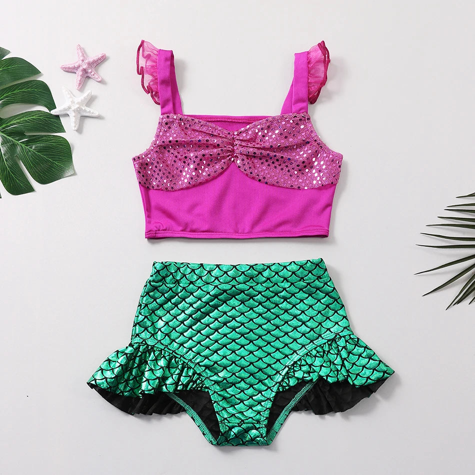 Maillot de Bain Fille Princesse Sirené – Costume Plage Piscine Été Enfant Anna Elsa Raiponce Mirabel