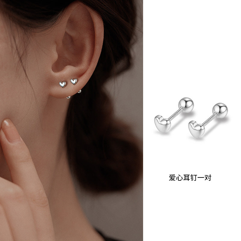 Puces Oreilles Vis Amour Style Coréen Argenté – Bijou Tendance Femme, Étudiante & Ado | Cadeau Mode K-Fashion
