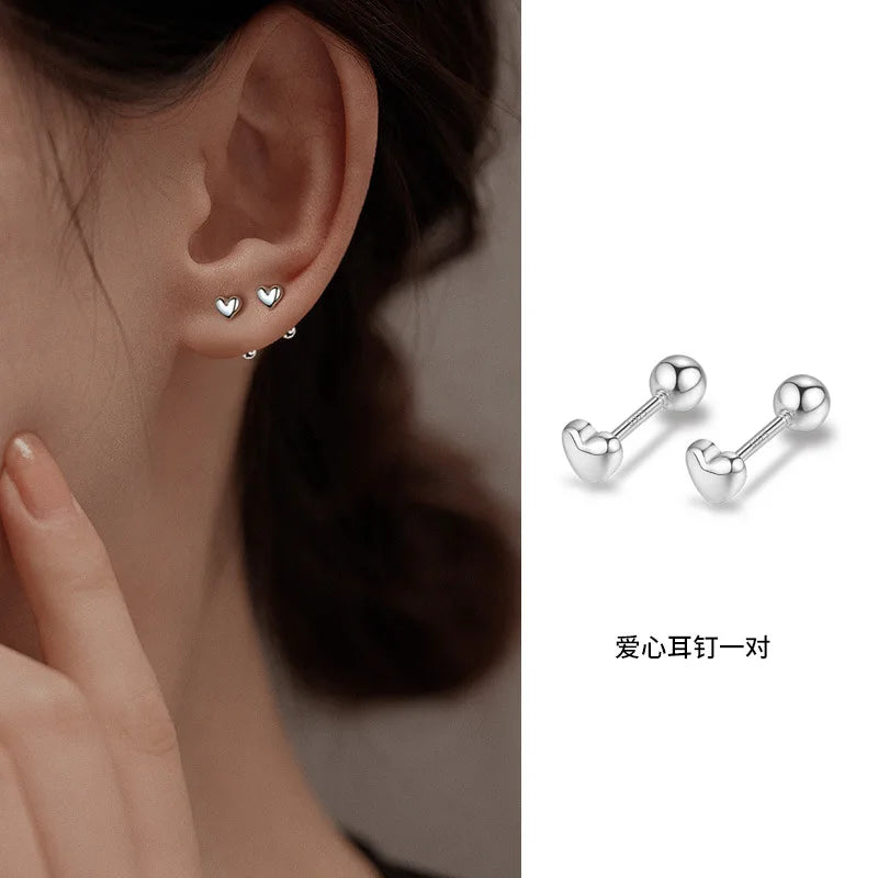 Puces Oreilles Vis Amour Style Coréen Argenté – Bijou Tendance Femme, Étudiante & Ado | Cadeau Mode K-Fashion