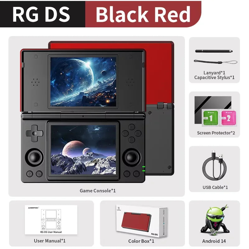ANBERNIC RG DS Console de Jeu Flip 4'' IPS – Double Écran Multi-Touch, Android 14, WiFi Streaming & IA | PS2 & Rétro