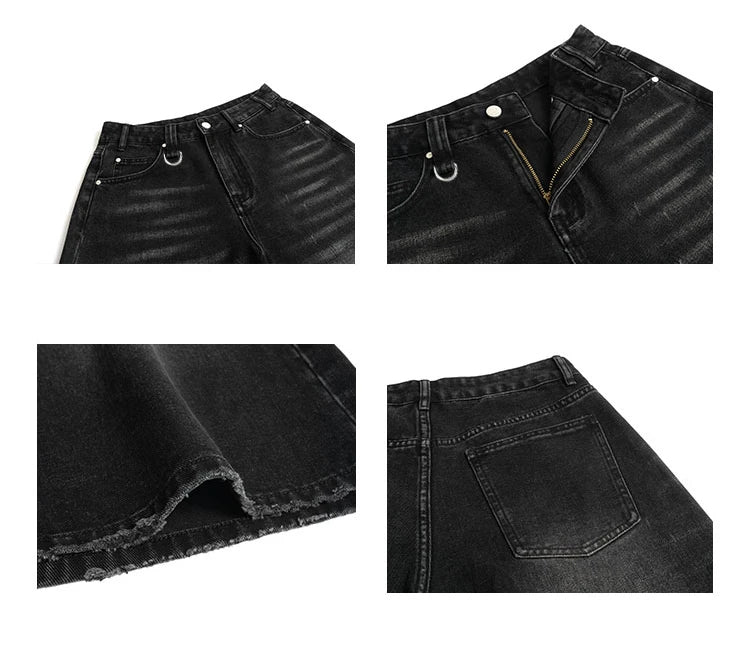 Short Jean Femme Taille Haute Noir Vintage Harajuku Y2K Streetwear – Denim Lavé Loose Casual Mi-Long | Mode