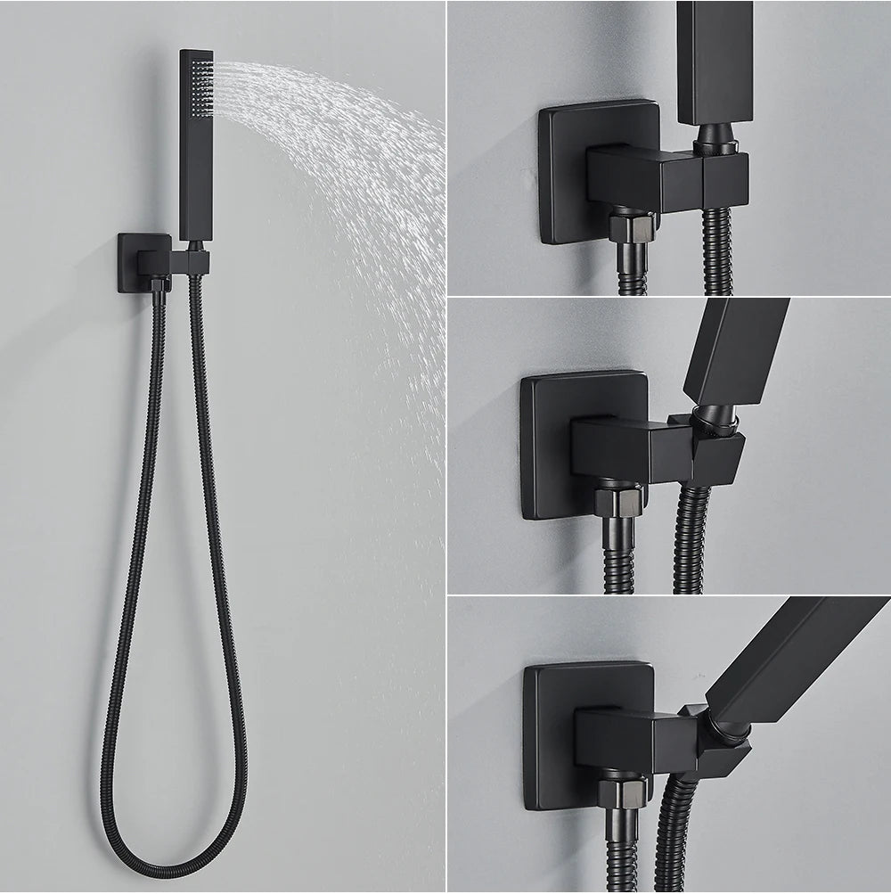 Ensemble Douche Encastré Noir Mat – 2-3 Voies, Mitigeur Caché, Pommeau Pluie | Salle de Bain Design