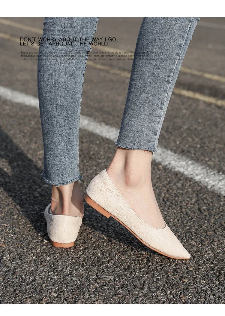Ballerines Bout Pointu Flock Slip-on 2025 – Talon Plat Couleur Unie Tailles 31 à 46