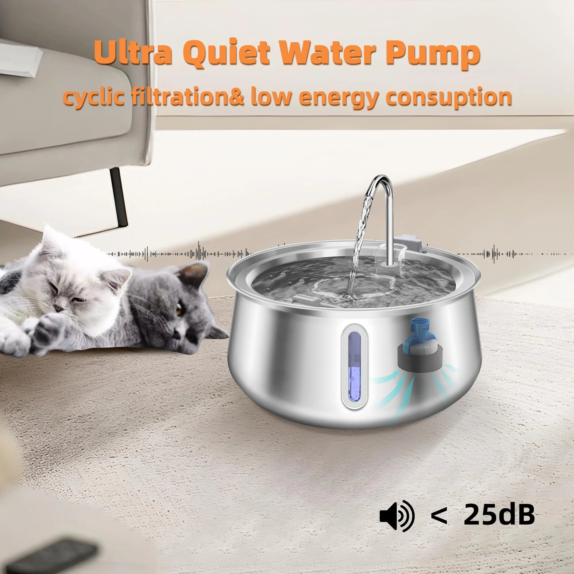 Fontaine à Eau Chat & Chien Inox 4L Automatique – Distributeur Eau Grande Capacité Filtration Multi-Couches | Bol Eau Animaux