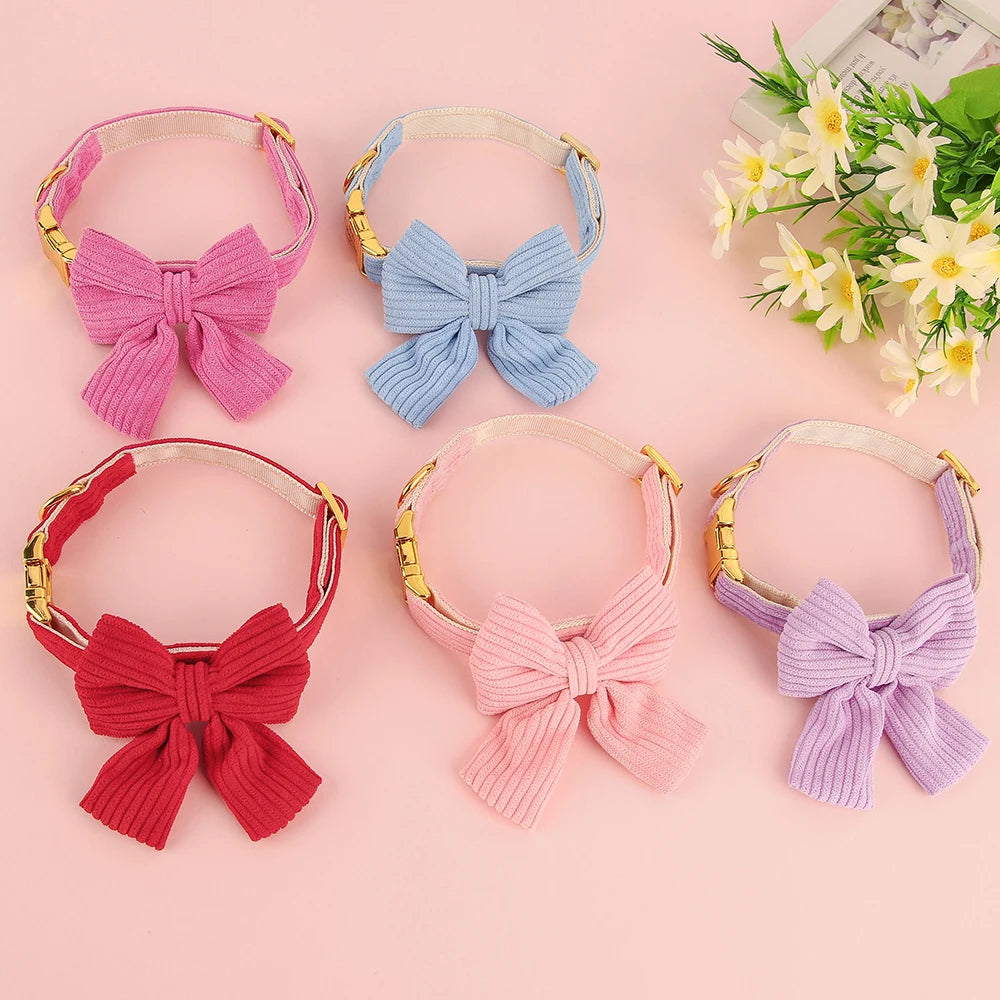 Collier Personnalisé Chien & Chat Nœud Papillon Mignon – Gravure Gratuite ID Plaque Petite & Moyenne Race | Accessoires Animaux