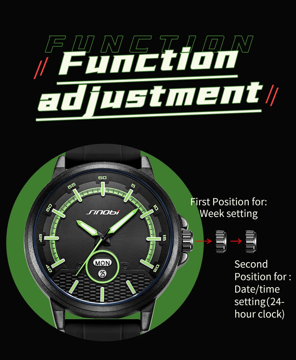 Montre Homme SINOBI Sport Quartz – Calendrier Semaine Fashion Top Brand Cadeau