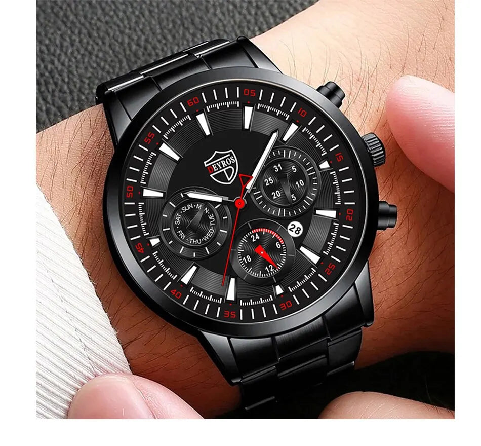 Montre Homme Business Quartz DEYROS – Acier Inoxydable Lumineux Date Calendrier Fashion Casual