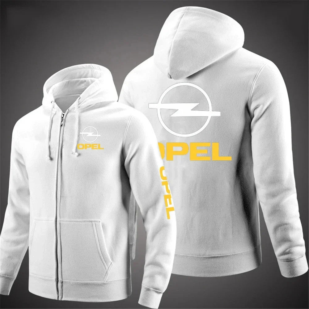 Veste Opel Homme Zip Capuche Imprimée – Sportswear Casual Manches Longues Couleur Unie