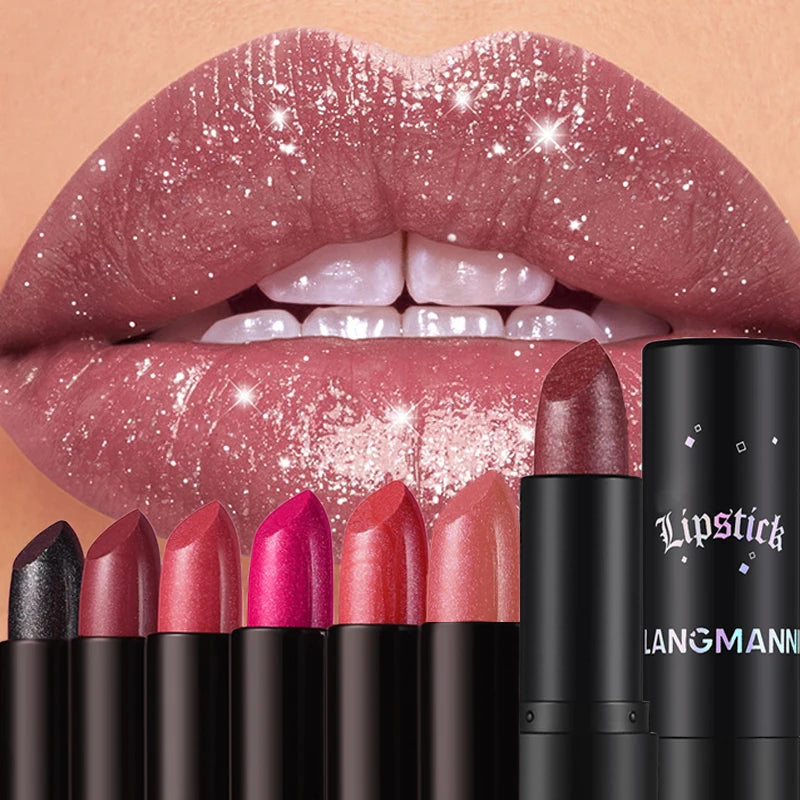 Rouge à Lèvres Métallique Nacré 7 Couleurs – Waterproof Longue Tenue | Diamant Brillant